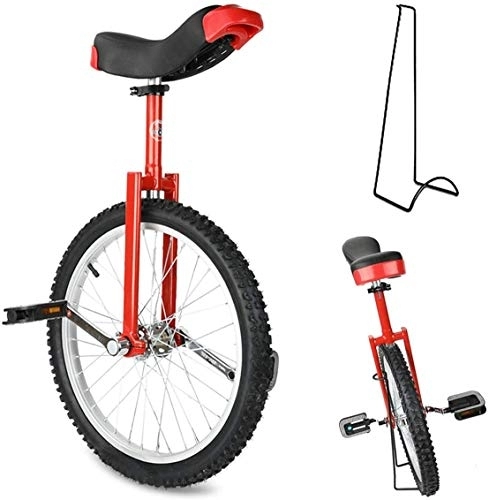 Monocycles : 16 / 18 / 20 / 24" Wheel Trainer Monocycle Hauteur Réglable Skidproof Mountain Tire Balance Cycling Exercise, with Monocycle Stand, Wheel Monocycle, Red, 16inch