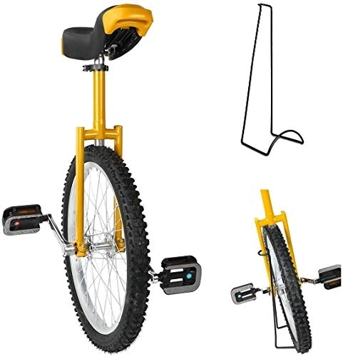 Monocycles : 16 / 18 / 20 / 24" Wheel Trainer Monocycle Hauteur Réglable Skidproof Mountain Tire Balance Cycling Exercise, with Monocycle Stand, Wheel Monocycle, Yellow, 18inch