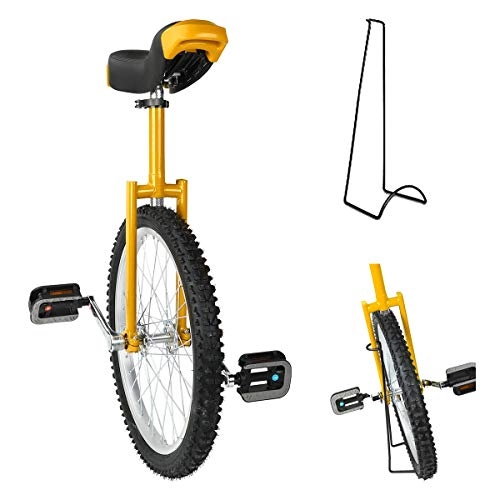 Monocycles : Triclicks 20 Pouces 20" Monocycle vélo Hauteur réglable à Une Roue One Monocycle 1 Roue Cirque +Support de monocycle pour Ados / Kid's / Adulte Charge Montagne (Jaune)