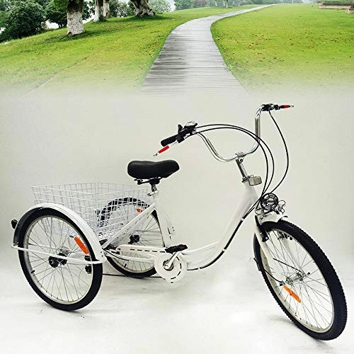 Vélos Cruiser : MOMOJA Tricycle 6 Vitesses 3 Roues vlo Trike vlo pdale de vlo avec Panier pour Adultes Sports de Plein air 24 '' Blanc