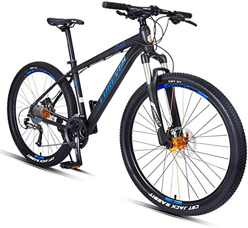 Vélos de montagnes : 27 Vélos de Montagne 5 Pouces Adulte 27 Vitesses Hardtail Mountain Bike Cadre en Aluminium Tout Terrain VTT réglable siège Bleu