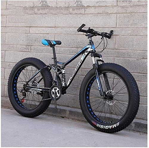 Vélos de montagnes : Adult Mountain Bikes, Fat Tire Double Frein à Disque Hardtail VTT, Big Wheels vélo en Acier Haute teneur en Carbone (Color : New Blue, Size : 24 inch 21 Speed)