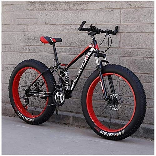 Vélos de montagnes : Adult Mountain Bikes, Fat Tire Double Frein à Disque Hardtail VTT, Big Wheels vélo en Acier Haute teneur en Carbone (Color : Red, Size : 24 inch 24 Speed)