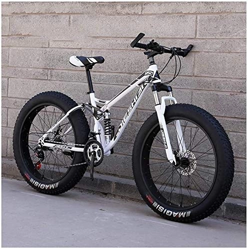 Vélos de montagnes : Adult Mountain Bikes, Fat Tire Double Frein à Disque Hardtail VTT, Big Wheels vélo en Acier Haute teneur en Carbone (Color : White, Size : 26 inch 27 Speed)