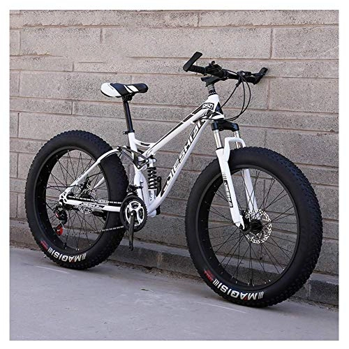 Vélos de montagnes : Adult Mountain Bikes, Fat Tire double frein à disque Hardtail VTT, Big Wheels vélo en acier haute teneur en carbone, New Blue, 26 pouces 27 Vitesse lalay ( Color : White , Size : 24 Inch 21 Speed )