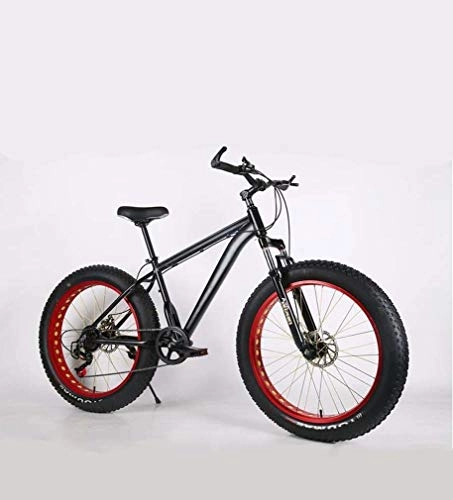 Vélos de montagnes : AISHFP Fat Tire Version améliorée Mens Mountain Bike, Double Frein à Disque / Haut-Carbone Cadre en Acier Bikes Cruiser 7 Vitesse, Plage de motoneige Vélo 24-26 Pouces Roues, F, 24inch