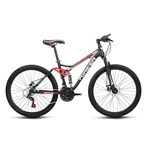 Vélos de montagnes : Bananaww Premium VTT 26 Pouces, Vélo pour Garçon, Fille, Femme et Homme - Frein à Disque Avant et Arrière - Dérailleur 27 Vitesses - Suspension Complète - Convient à Partir de 160-190 cm Black Red