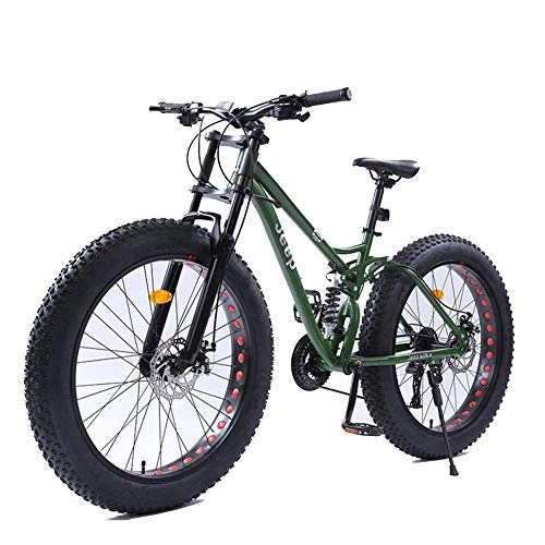 Vélos de montagnes : BCX 26 pouces Femmes Vélos de montagne, Double frein à disque Fat Tire Mountain Trail Bike, VTT semi-rigide, Vélo à siège réglable, Cadre en acier à haute teneur en carbone, Vert, 27 vitesses