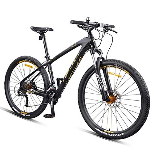 Vélos de montagnes : BCX Vélos de montagne 27, 5 pouces, cadre en fibre de carbone VTT à double suspension, freins à disque Vélo de montagne unisexe tout terrain, or, 30 vitesses