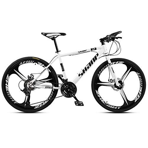 Vélos de montagnes : BCX Vélos de montagne de 26 pouces, vélo de montagne semi-rigide à frein à disque pour hommes, siège réglable pour vélo, cadre en acier à haute teneur en carbone, 21 vitesses, blanc à 6 rayons, 27 vit