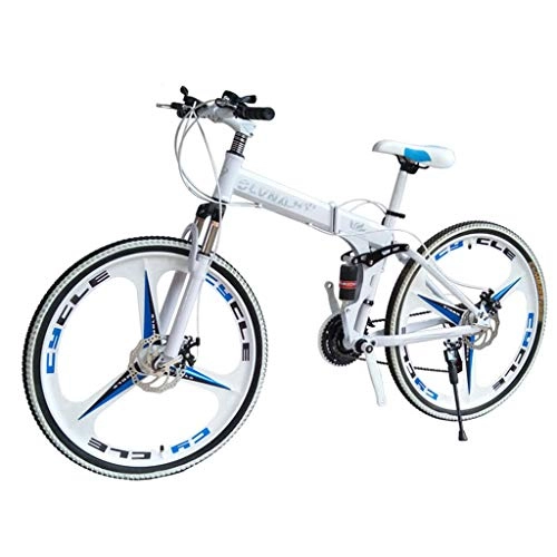 Vélos de montagnes : Bdclr Double Frein À Disque Double Absorption des Chocs Pliable 26 Pouces 21 Vitesses Roue Globale Roue À Trois Couteaux VTT, Blanc