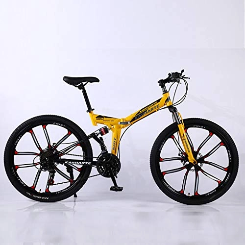 Vélos de montagnes : Bdclr Double Suspension Pliant Dix Couteaux Roue Globale Frein à Disque 27 Vitesses VTT, Jaune, 26inch