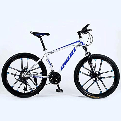 Vélos de montagnes : BECCYYLY Vélo de Montagne VTT 24 / 26 Pouces avec Double Disque de Frein, VTT Adulte, Semi-Rigide vélo avec siège réglable, épaissie Carbone Cadre en Acier, Blanc Bleu, 10 Coupe-Roue Bicyclette