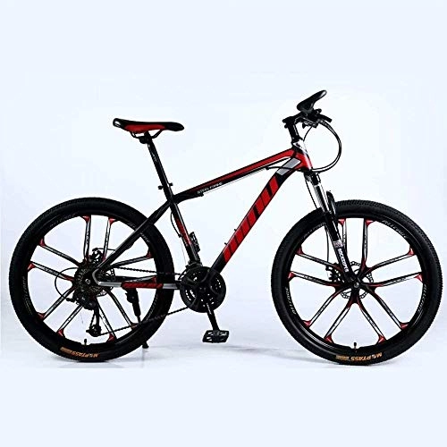 Vélos de montagnes : BECCYYLY Vélo de Montagne VTT 24 / 26 Pouces avec Double Disque de Frein, VTT Adulte, Semi-Rigide vélo avec siège réglable, épaissie Carbone Cadre en Acier, Noir, Rouge, 10 Coupe-Roue, Bicyclette