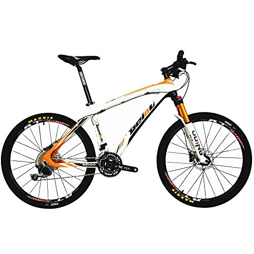 Vélos de montagnes : Beiou® CB005 VTT en fibre de carbone Dérailleur Shimano Deore M610 30 vitesses Ultraléger 10, 8 kg RT 26 Câblage externe professionnel Toray T800 , Orange, 43 cm