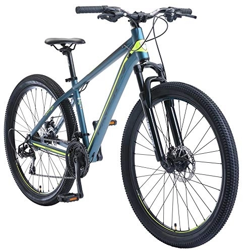 Vélos de montagnes : BIKESTAR VTT en Aluminium, Frein à Disque, 21 Vitesses Shimano, 27.5 Pouces | Mountainbike Cadre 16" Pouces MTB Suspension Avant | Bleu Vert