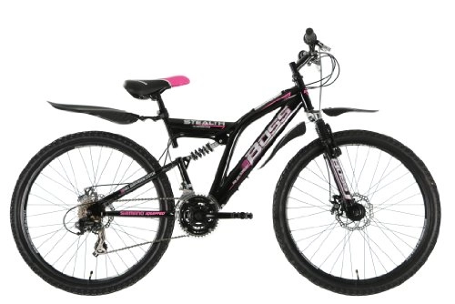 Vélos de montagnes : BOSS Stealth pour Femme Double Suspension pour vélo – Noir / Rose, 66 cm