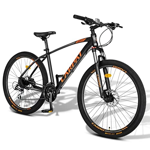 Vélos de montagnes : Carpat Sport VTT en aluminium 27, 5" | Shimano 24 vitesses avec frein à disque – Convient pour adultes, VTT, hommes et femmes – Noir et orange