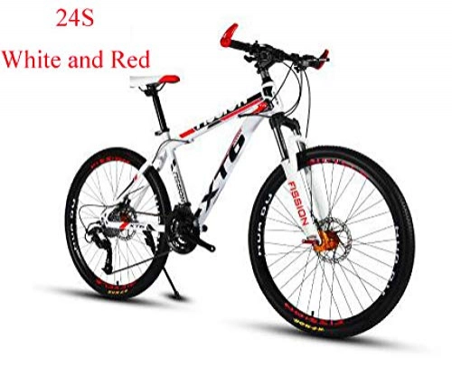 Vélos de montagnes : Dengjiam Vélo 24 Moutain Bike Double Disc Brake 24 Fourche D'Amortissement À Vitesse Variable-White_and_Red_24 * 15 (150-165Cm)