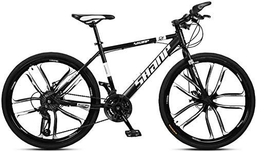 Vélos de montagnes : Ding 24 Pouces Mountain Bikes, Double Disque de Frein VTT Hardtail, Hommes Femmes Haute teneur en Carbone en Acier Tout Terrain Alpin Vélos (Color : 21 Speed, Size : Black 10 Spoke)