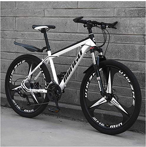 Vélos de montagnes : Ding 24 Pouces Mountain Bikes, Hommes Femmes en Acier au Carbone de vélo, 30-Vitesses Tout Terrain VTT avec Double Disque de Frein (Color : 21 Speed, Size : White 3 Spoke)