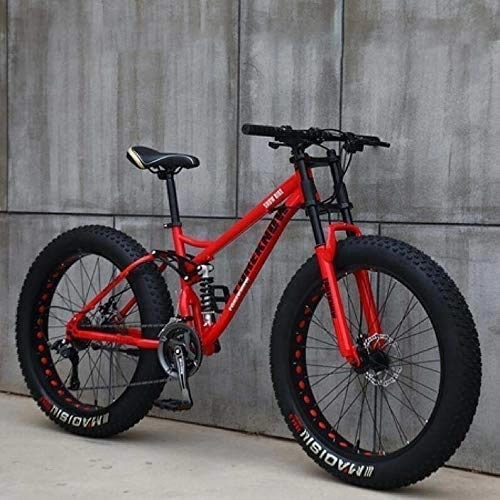 Vélos de montagnes : DJYD Adulte Mountain Bikes, 24 Pouces Fat Tire Hardtail VTT, Suspension Double Cadre et Fourche à Suspension Tout Terrain VTT, Vert, 7 Vitesses FDWFN (Color : Red, Size : 7 Speed)