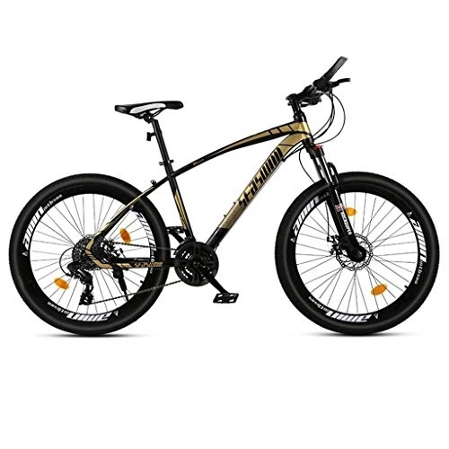 Vélos de montagnes : Dsrgwe VTT, 26” Mountain Bike, Cadre en Acier au Carbone Mountain Bicycles, Double Disque de Frein et de la Fourche Avant, 26 Pouces Roues (Color : Black+Gold, Size : 24 Speed)