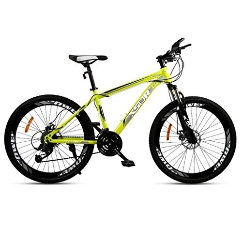 Vélos de montagnes : Dsrgwe VTT, 26” Mountain Bike, Cadre en Acier au Carbone Mountain Bicycles, Double Disque de Frein et la Fourche Avant, 21 / 24 / 27-vitesse (Color : Yellow, Size : 27-Speed)