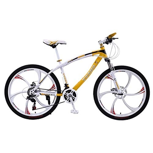 Vélos de montagnes : Dsrgwe VTT, Mountain Bike, Cadre en Acier au Carbone Hardtail Mountain Bicycles, 26inch Mag Wheel, Suspension Double Disque de Frein Avant et (Color : Yellow, Size : 24 Speed)