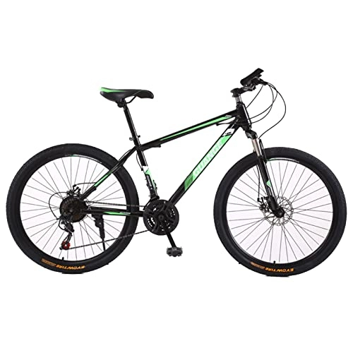 Vélos de montagnes : EASSEN Vélo de Montagne Adulte Cadre en Acier au Carbone à Haute teneur en Carbone, 24" / 26" / 26" / 27.5" Vélo à Suspension complète à Double Vitesse avec des Freins à di Black Green- 24