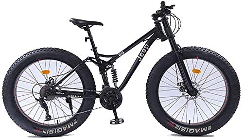Vélos de montagnes : Faire des exercices 26 pouces femmes Mountain Bikes, double frein à disque Fat Tire Mountain Trail vélo, VTT Semi-rigide, siège réglable vélo en acier haute teneur en carbone noir, 21 vitesses Convien
