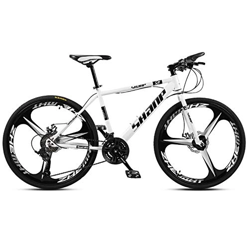 Vélos de montagnes : FANG 24 Pouces Vélo de Montagne, Vélo VTT, Frein à Double Disque, Cadre en Acier À Haute Teneur en Carbone, Hommes Femmes Enfant Vélos, 21 Speed, White 3 Spoke