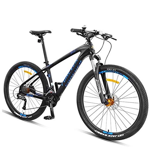 Vélos de montagnes : FANG 27.5 Pouces VTT à Gros Pneus, Fibre de Carbone Cadre Vélo de Montagne, Adulte Hommes Femmes Double Suspension Vélos, Bleu, 27 Speed