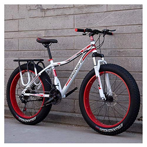 Vélos de montagnes : FANG Adulte VTT Fatbike, Femmes Garçon Vélo de Montagne, Cadre en Acier Au Carbone, Frein à Double Disque Fourche Rigide Vélo VTT, White a, 26 inch 21 Speed