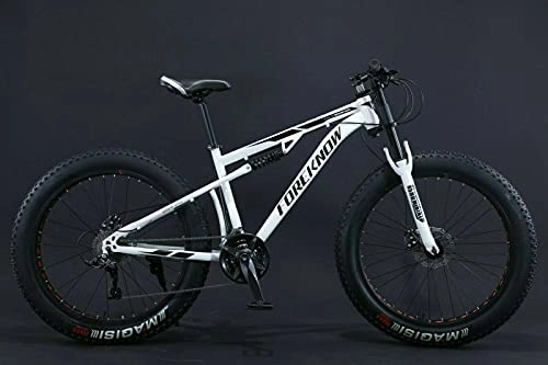 Vélos de montagnes : Fat Bike 24" 26" VTT à suspension complète avec grands pneus (blanc, 24 pouces, 21 vitesses)
