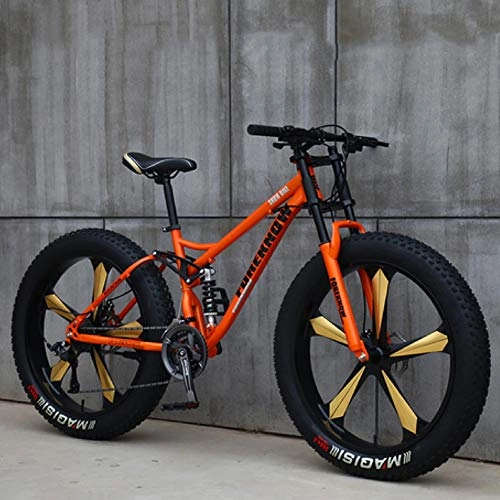 Vélos de montagnes : Fat Bike 26'' Cadre en Acier Carbone VTT, Pneus Super Larges De 4, 0 Pouces Plage Vélos Neige, Double Disque De Frein Cruiser Vélo, Orange, 26inch 7speed