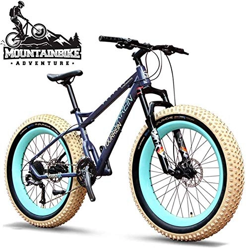 Vélos de montagnes : Fat Tire VTT semi-rigide 26 pouces pour hommes et femmes adultes Pression avant Suspension avant 27 vitesses Vélos de montagne Vélo tout terrain avec double frein à disque hydraulique Bleu-Bleu