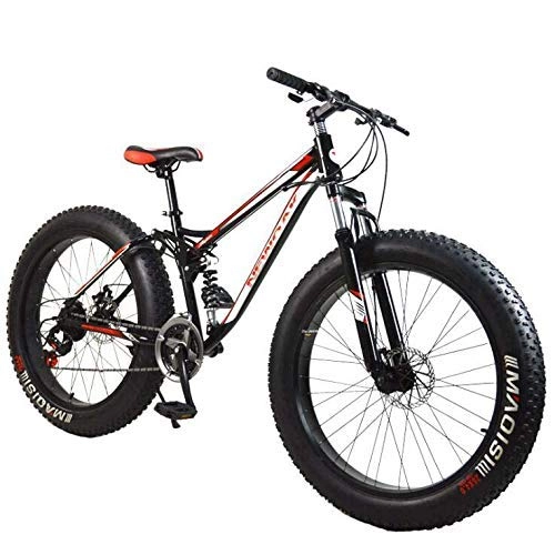Vélos de montagnes : Fitness Sports en plein air VTT 21 vitesses gros pneu vélo de montagne semi-rigide double cadre de suspension et cadre en acier à haute teneur en carbone double frein à disque roues de 26 pouces