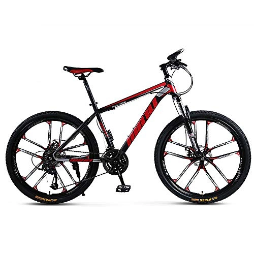 Vélos de montagnes : FLYFO VTT 26" Amortisseur : Etudiant Vélo avec un Roue, Carbon Steel Bikes, 21 / 24 / 27 / 30 Vitesse Montagne Vélo VTT, rouge, 21 speed