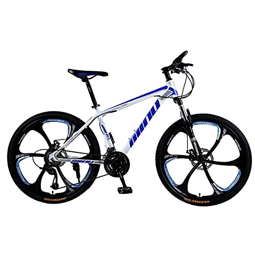 Vélos de montagnes : GREAT Vélo VTT, VTT X1 21 / 24 / 27 Vitesse Dual Disc Frein 6 Roues De 26 Pouces Vélo De Montagne en Suspension Complète, Acier à Haute Teneur en Carbone(Size:21 Speed, Color:Blue)