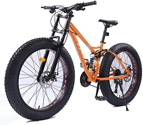 Vélos de montagnes : Hardtail Mountain Bike, 26 pouces femmes Mountain Bikes, Fat double frein à disque des pneus Mountain Trail vélo, siège réglable vélo, cadre en acier haute teneur en carbone, Orange, 21 Vitesse