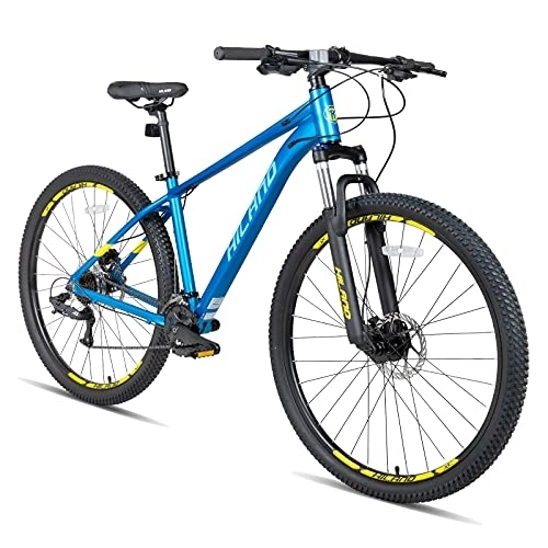 Vélos de montagnes : Hiland VTT 29 Pouces Hardtail Mountain Bike 431 mm Cadre en Aluminium MTB avec Frein à Disque Hydraulique et 16 Vitesses Vélo avec Fourche à Suspension Verrouillable Bleu…