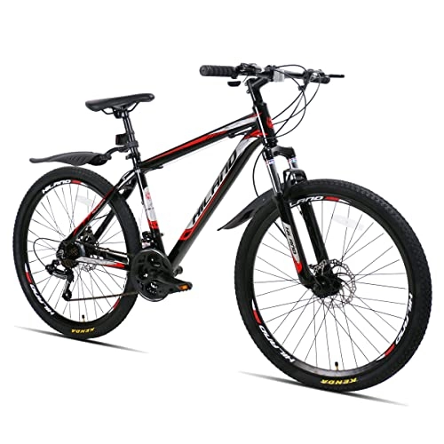 Vélos de montagnes : Hiland VTT Vélo 26 Pouces avec Cadre en Aluminium de 17 Pouces Vélo de Montagne avec Frein à Disque et Fourche à Suspension pour Adolescents Homme et Femme Bicyclette Noir et Rouge…