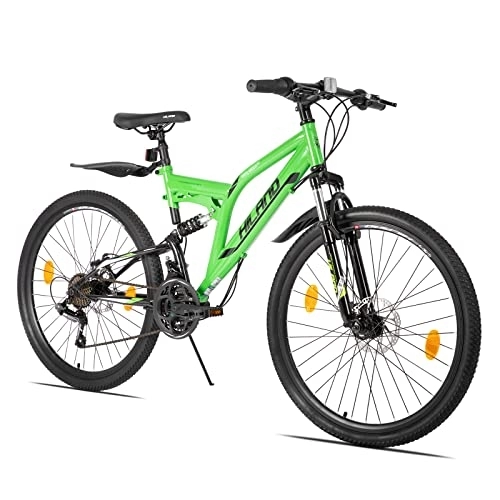 Vélos de montagnes : Hiland VTT Vélo de Montagne 26 Pouces Shimano 21 Vitesses Blanc / Vert / Noir, VTT avec Sac à Cadre Freins à Disque pour Homme Femme Garçon et Fille…