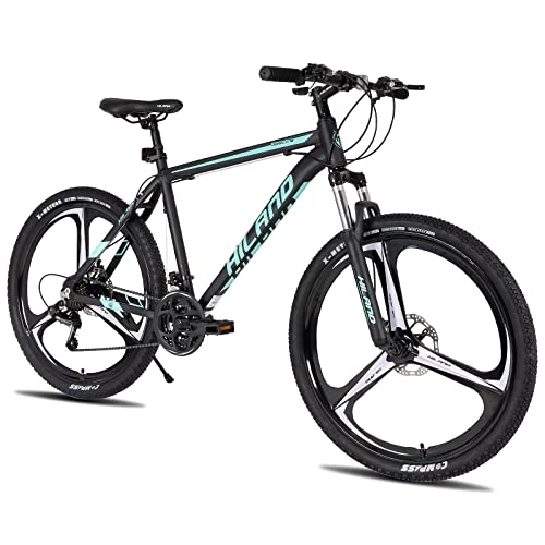 Vélos de montagnes : HILAND VTT Vélo Hardtail 26 Pouces Cambio 21 Vitesses, Noir, Vélo pour Homme et Femme avec Roues à 3 Rayons, Cadre en Aluminium 482 mm et Frein à Disque