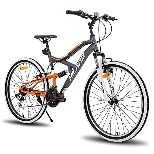 Vélos de montagnes : Hiland Vélo VTT 26 Pouces avec Shimano 18 Vitesses pour Homme et Femme Vélo de Montagne avec Fourche à Suspension Complète Vélo Urban Commuter City Bicyclette Gris…
