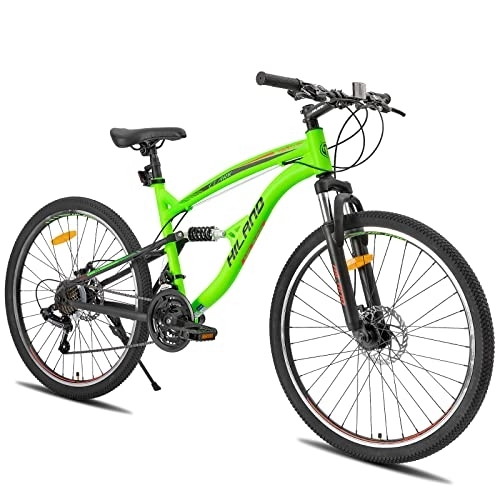 Vélos de montagnes : Hiland Vélo VTT 26" à suspension complète à double suspension 21 vitesses pour garçons et filles - Pour homme et femme - Vert