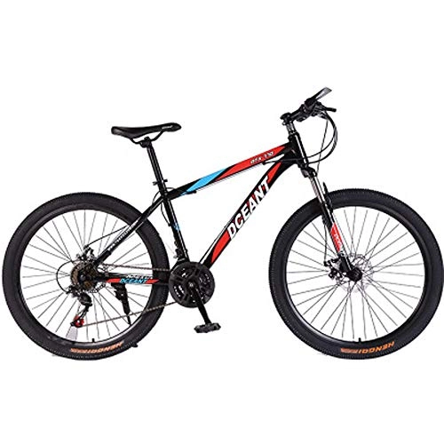 Vélos de montagnes : hj Carbon Steel Mountain Bike, (24 / 26 Pouces) Double Adulte Frein Disque VTT tudiant Urbain en Plein Air Voyage Vlo De Montagne, Rouge, 24inch