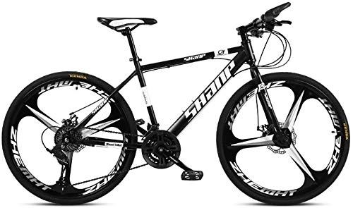 Vélos de montagnes : HQQ 24 Pouces Mountain Bikes, Double Disque de Frein VTT Hardtail, Hommes Femmes Haute teneur en Carbone en Acier Tout Terrain Alpin Vélos (Color : 21 Speed, Size : Black 3 Spoke)