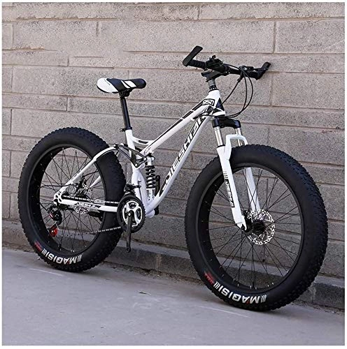 Vélos de montagnes : HQQ Adult Mountain Bikes, Fat Tire Double Frein à Disque Hardtail VTT, Big Wheels vélo en Acier Haute teneur en Carbone (Color : White, Size : 26 inch 21 Speed)